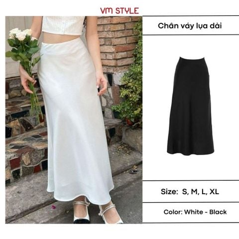 Chân váy lụa dài VMSTYLE dáng xòe loe chữ A cạp cao trơn đi chơi, đi tiệc CVD00095
