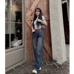 Quần jean ống rộng nữ VMSTYLE trơn cạp cao lai kiểu lua tua basic cá tính năng động đi chơi 420 - QJR00142