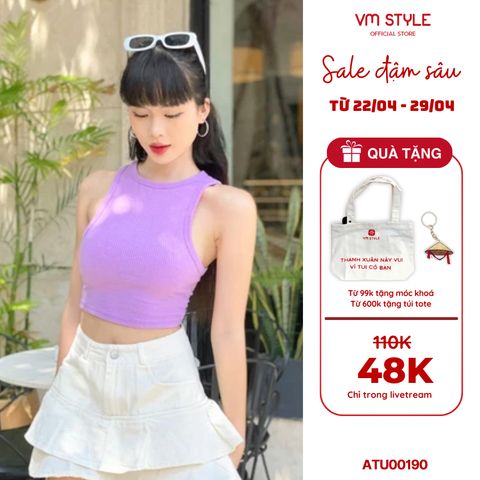 Áo thun 3 lỗ VMSTYLE croptop đi biển gân tăm co dãn trơn nhiều màu thời trang mùa hè đi chơi, đi làm 20479 -ATU00190
