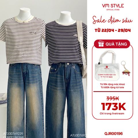 Quần jean ống rộng denim nữ VMSTYLE cạp cao trơn túi sau rách kiểu basic đi học QJR00195 QJR00196