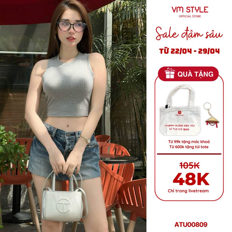 Áo thun ba lỗ nữ VMSTYLE croptop trơn dáng ôm thời trang mùa hè đi chơi, đi biển - ATU00809