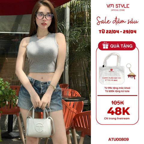 Áo thun ba lỗ nữ VMSTYLE croptop trơn dáng ôm thời trang mùa hè đi chơi, đi biển - ATU00809