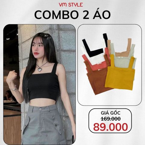 Áo 2 dây croptop nữ VMSTYLE bảng lớn trơn dáng ôm nhiều màu basic đi chơi, đi biển - ATU00358