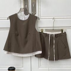 Set Áo Nữ Ba Bỗ Kèm Chân Váy VM STYLE Áo Có Viền Lai Kết Hợp Chân Váy Hai Lưng Có Dây Điều Chỉnh Độ Rộng SBU00136