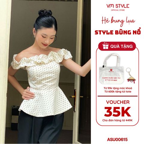 [Võ Hà Linh x VM STYLE] Áo kiểu trễ vai nhún chiết eo đi chơi, đi chụp ảnh  ASU00615