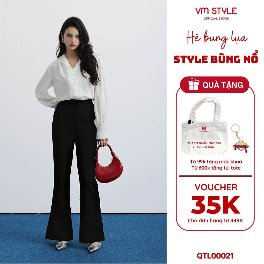 Quần tây nữ lưng cao ống loe KHÔNG TÚI VMSTYLE Quần âu ống loe trơn thời trang công sở QTL00021