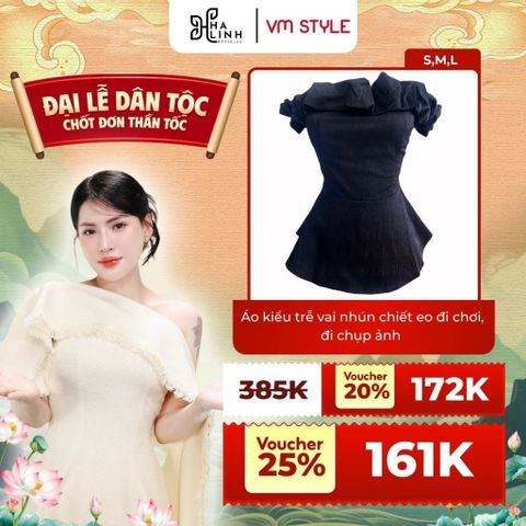 [Võ Hà Linh x VM STYLE] Áo kiểu trễ vai nhún chiết eo đi chơi, đi chụp ảnh  ASU00615