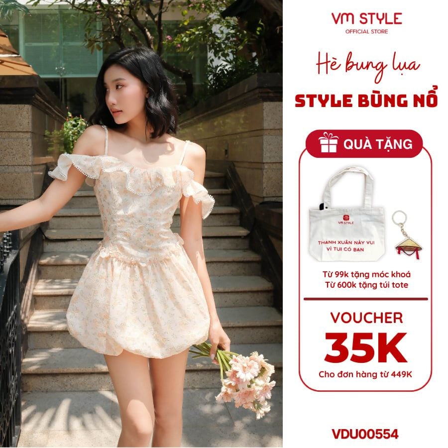 Đầm Bí Hai Dây VM STYLE Thiết Kế Trễ Vai Chiết Eo Đi Chơi Đi Tiệc VDU00554