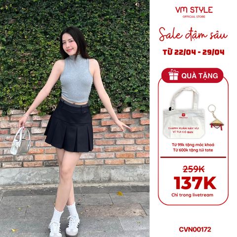 Chân váy xếp ly ngắn VMSTYLE, chân váy dáng xòe đai lưng xám đen đi học, đi chơi, đi làm CVN00172 BST DATELINE