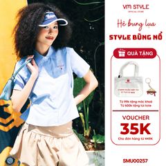 Áo Sơ Mi Nữ Tay Ngắn VM STYLE Form Lửng Họa Tiết Chữ Thêu Nổi Có Nút Chiết Eo Điều Chỉnh Độ Rộng SMU00257