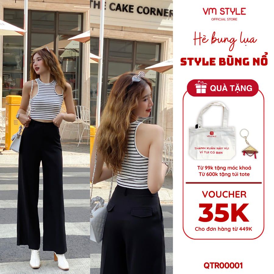 Quần tây nữ suông dài ống rộng basic VMSTYLE lưng cao phong cách công sở trẻ trung 07205 QTR00001
