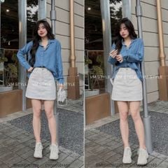 Chân váy ngắn nữ VMSTYLE, chân váy chữ A trơn 1 cúc đen, trắng basic đi học, đi làm 07194 - CVN00001