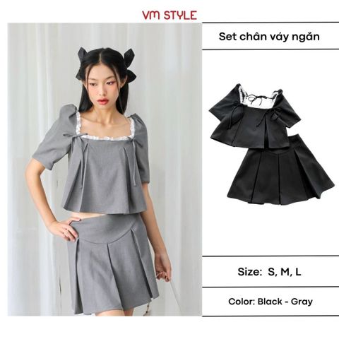 Chân váy ngắn nữ VMSTYLE cạp cao xếp ly dáng xòe trơn basic, năng động đi học, đi chơi CVN00147