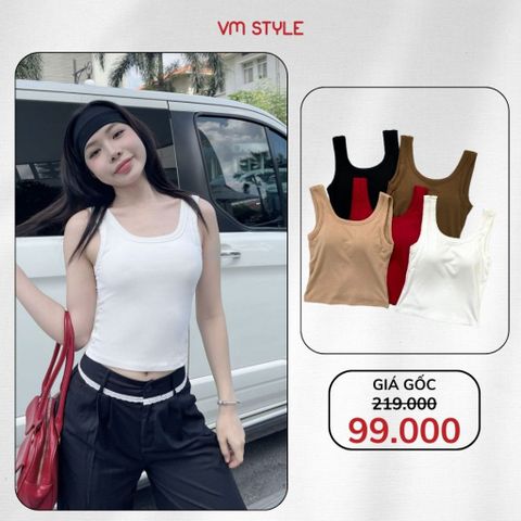 Áo ba lỗ nữ CÓ MÚT VMSTYLE, Áo 3 lỗ form ôm sát nách body màu trơn basic đi học, đi chơi ATU00835