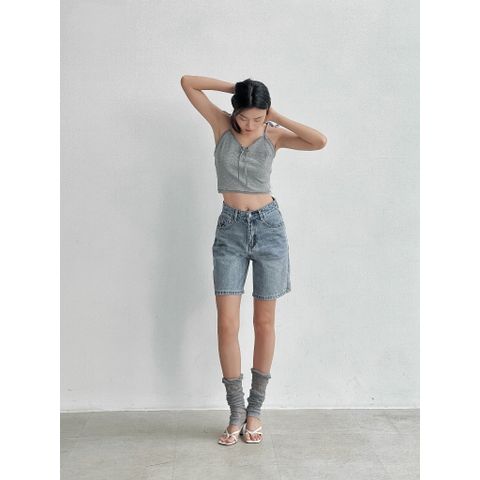 Quần jean ngố nữ VMSTYLE cạp cao, Short jean ống rộng trơn túi thêu nơ, wash eo cao cấp đi học, đi chơi LJU00035