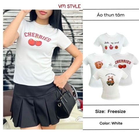 Áo thun tăm form ôm VMSTYLE, thun gân in hình cổ tròn đi học, đi chơi ATU00844