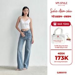 Quần jean ống suông nữ VMSTYLE lưng cao wash cao cấp lai thường basic đi học, đi chơi QJB00119