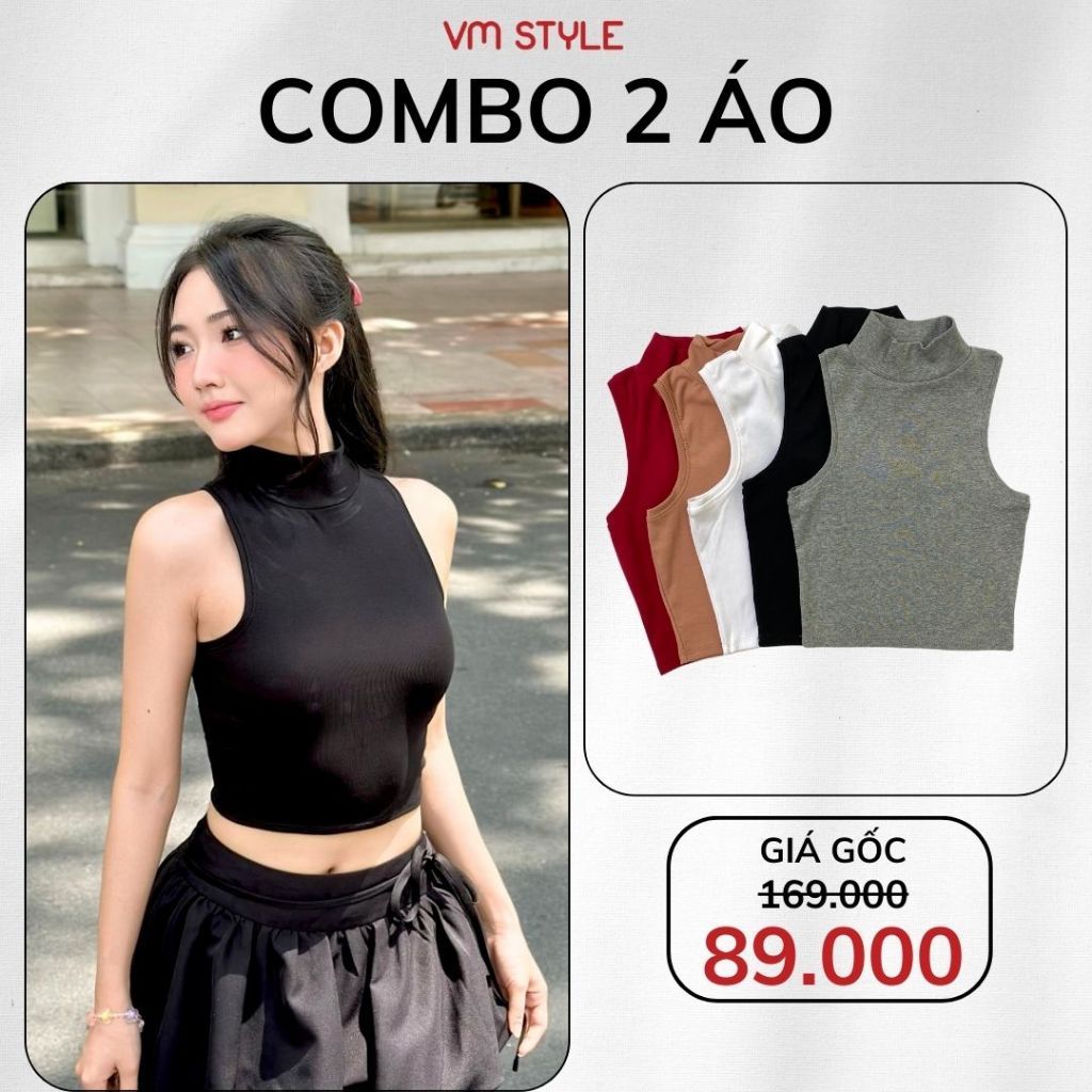 Áo kiểu cổ lọ cộc tay nữ VM STYLE, Áo ba lỗ form ôm croptop vải thun mát mặc đi chơi ATU00829