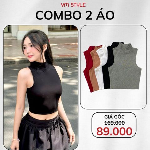 Áo kiểu cổ lọ cộc tay nữ VM STYLE, Áo ba lỗ form ôm croptop vải thun mát mặc đi chơi ATU00829