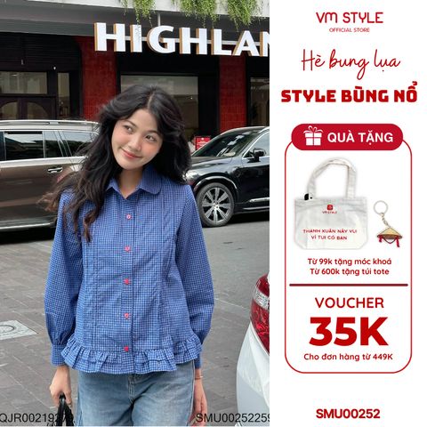 [Võ Hà Linh x VM STYLE] Sơ mi nữ kẻ sọc lai bèo VMSTYLE Áo tay dài dáng rộng SMU00252