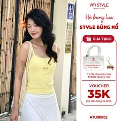 Áo Hai Dây VM STYLE, Áo Hai Dây Croptop Đi Biển Phối Viền Ren Chữ Thêu Nổi Chất Thun Dày Dặn Nữ Tính ATU00952