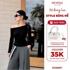 [Võ Hà Linh x VM STYLE] Áo lệch vai VMSTYLE Áo bẹt vai tay dài phối bèo chiết eo đi chơi, đi chụp ảnh ATU00871