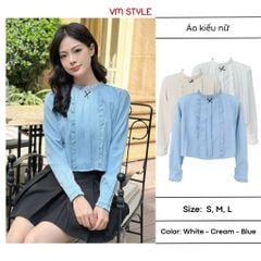Áo sơ mi tay dài phối nơ VMSTYLE cổ sen viền bèo dễ thương đi chơi, đi học, đi làm ASU00554