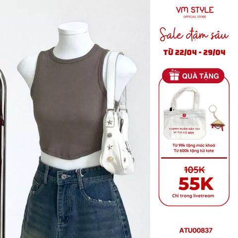 Áo sát nách vạt bầu màu trơn VMTYLE, Áo thun sát nách nữ form ôm chất gân tăm mềm mại đi học, đi chơi ATU00837