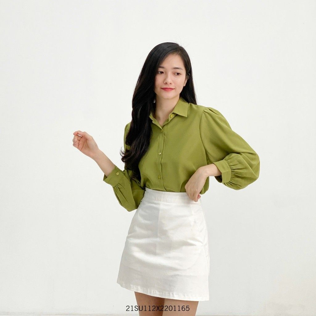 Áo sơ mi nữ tay dài, sơ mi công sở VM STYLE thiết kế tay phồng form rộng basic đi chơi, đi học, đi làm  - SMU00017
