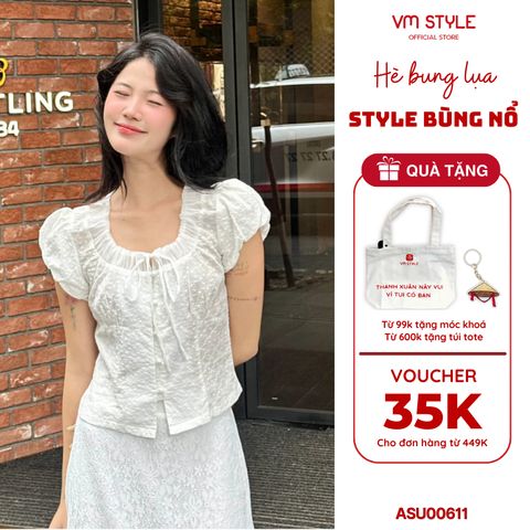 [Võ Hà Linh x VM STYLE] Áo kiểu nữ, áo kiểu cổ bèo VM STYLE chất ren thêu hoa cao cấp ASU00611