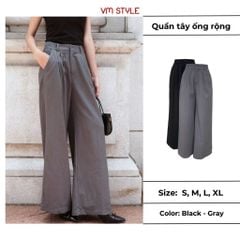 Quần tây ống rộng lưng cao VMSTYLE, Quần âu dáng suông màu ghi đi làm QTR00045 BST Dateline