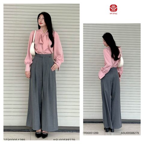 Áo Sơ Mi NữThắt Nơ VM STYLE Form Suông Tay Phồng Họa Tiết Xếp Ly Cao Cấp  ASU00588