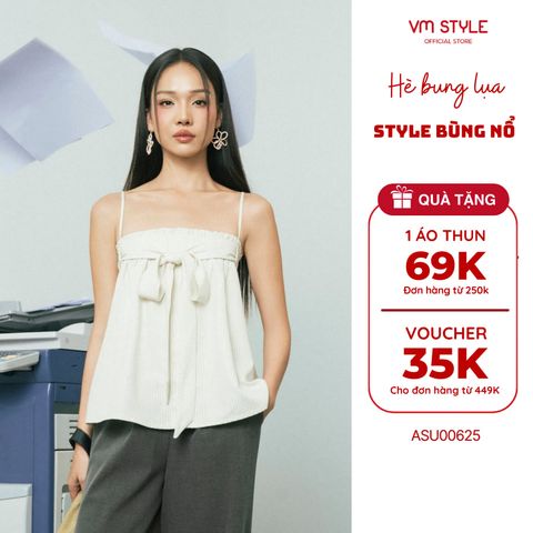 Áo Hai Dây Croptop VM STYLE  Cột Nơ Phối Bèo Có Lưng Chun Co Dãn Dây Áo Điều Chỉnh Độ Dài ASU00625