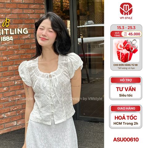 Áo kiểu nữ, áo kiểu cổ bèo VM STYLE chất ren thêu hoa cao cấp - ASU00611