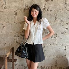 Áo sơ mi nữ tay ngắn, áo kiểu nữ tay phồng VM STYLE thiết kế cổ V đi học, đi chơi , đi làm - ASU00610