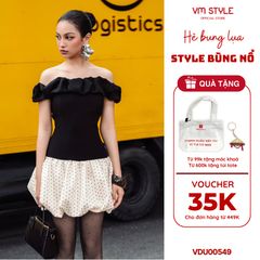 [Võ Hà Linh x VM STYLE] Đầm thiết kế trễ vai ôm body, Váy bí chấm bi vàng đi dự tiệc, đi chơi VDU00549