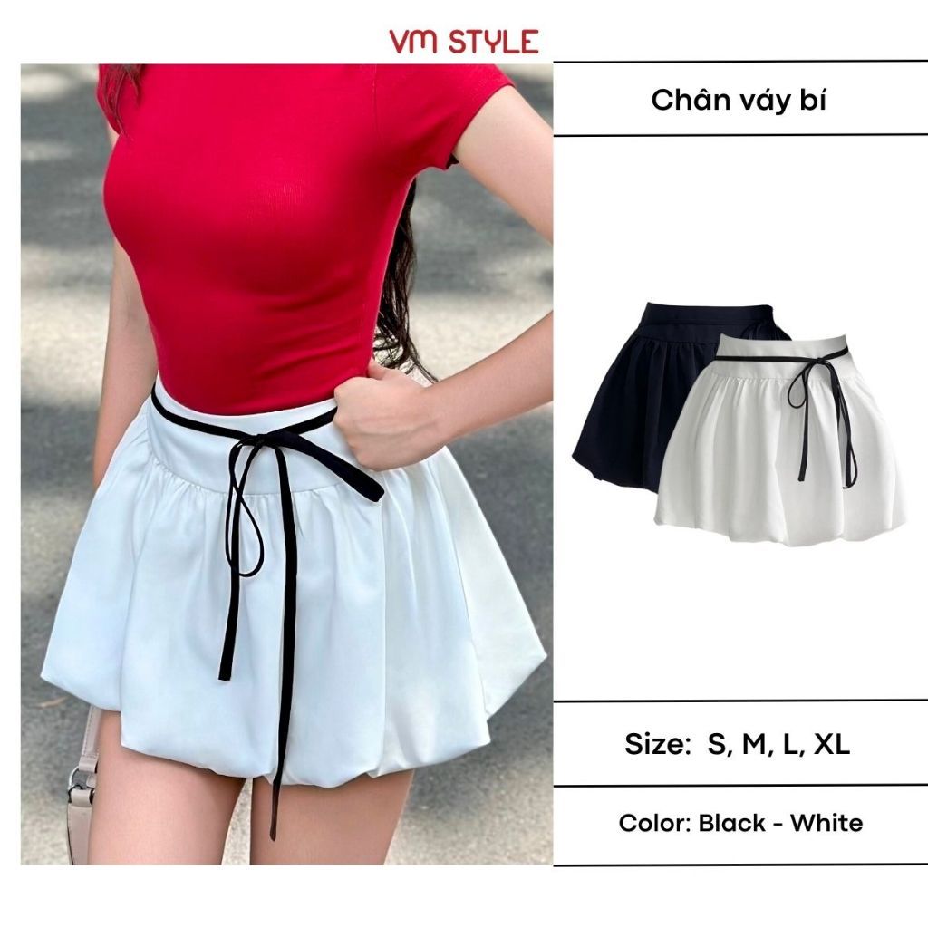 Chân váy ngắn VMSTYLE form bí phồng đính nơ dáng xòe công chúa có lót đi học, đi chơi CVN00167