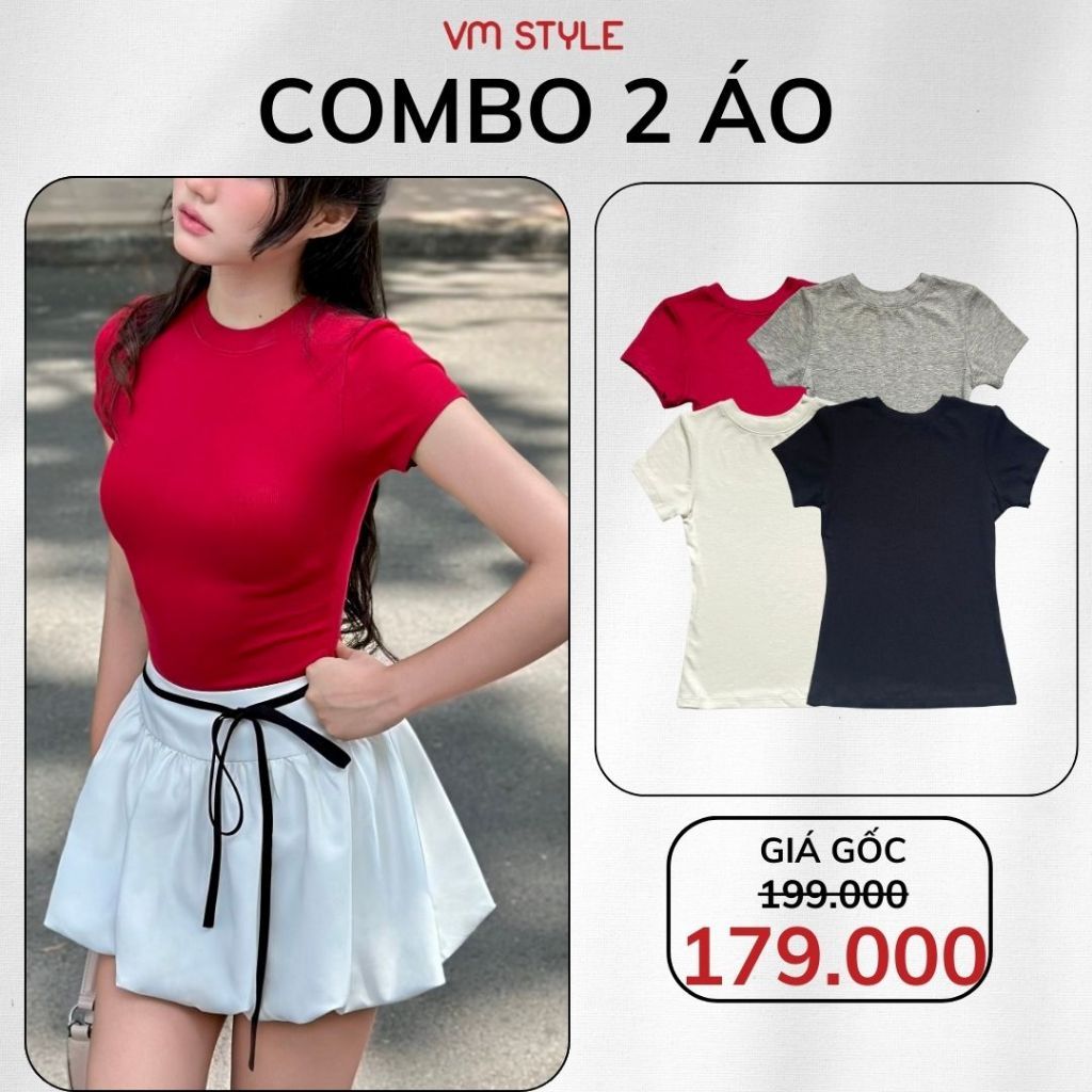 Áo thun nữ cổ tròn VMSTYLE, Áo kiểu nữ form ôm tay ngắn màu trơn đơn giản đi học, đi chơi, đi làm ATU00832