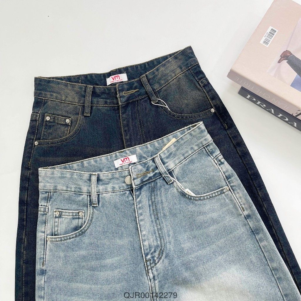 Quần jean ống rộng nữ VMSTYLE trơn cạp cao lai kiểu lua tua basic cá tính năng động đi chơi 420 - QJR00142