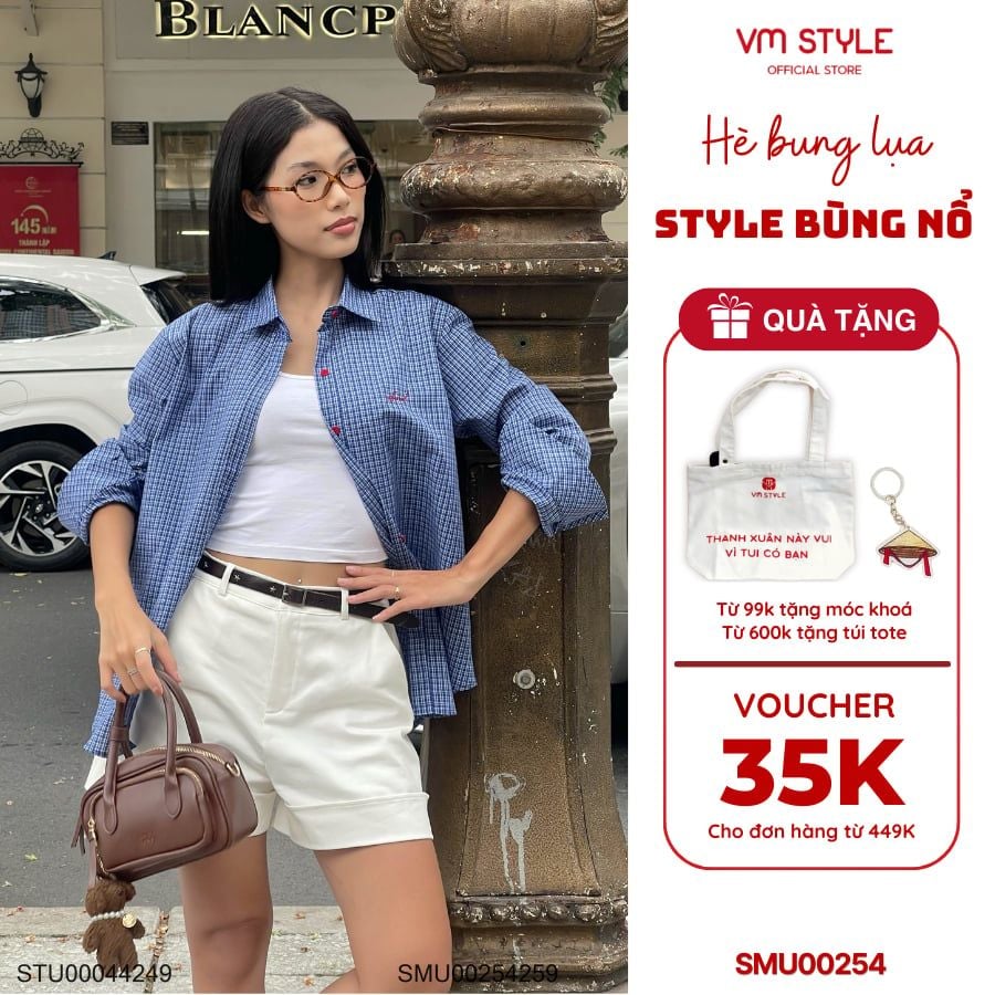 Sơ mi nữ kẻ sọc tay dài VMSTYLE Áo tay dài dáng rộng SMU00254