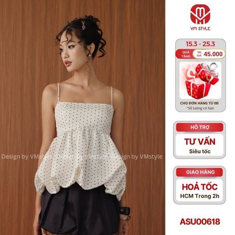 VM STLYE -  Áo hai dây babydoll, Áo hai dây dáng bí phồng chiết eo đi chơi, đi chụp ảnh ASU00618