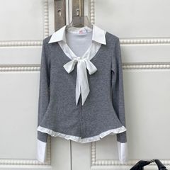 Áo Tay Dài VM STYLE Kiểu Sơ Mi Cột Nơ Viền Bèo Chất Thun Co Dãn ASU00628
