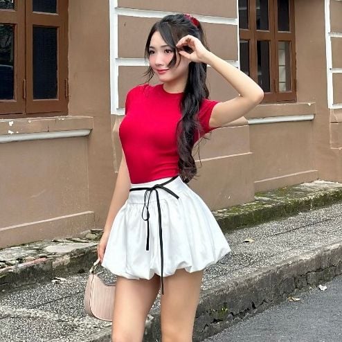 Chân váy ngắn VMSTYLE form bí phồng đính nơ dáng xòe công chúa có lót đi học, đi chơi CVN00167