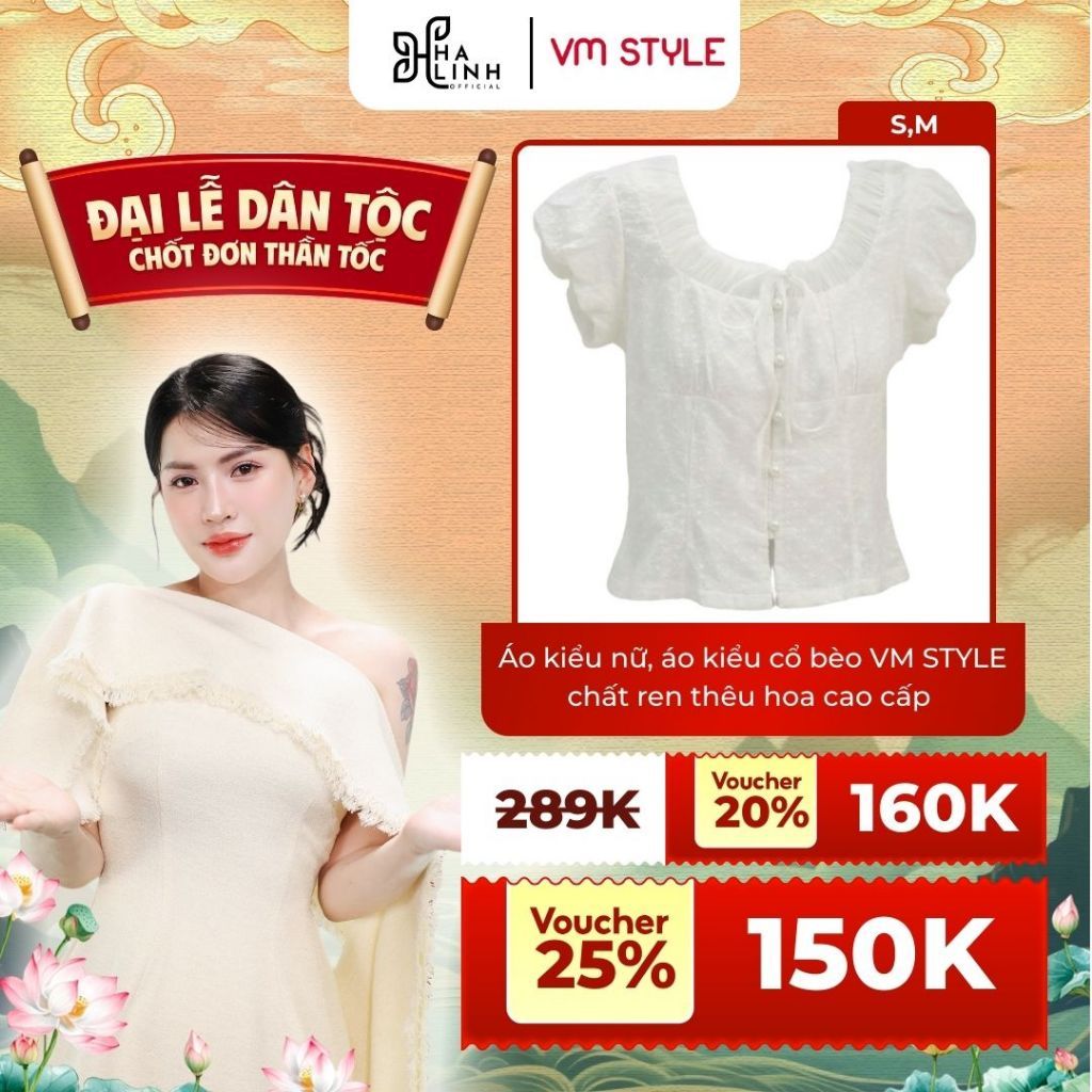 [Võ Hà Linh x VM STYLE] Áo kiểu nữ, áo kiểu cổ bèo VM STYLE chất ren thêu hoa cao cấp ASU00611