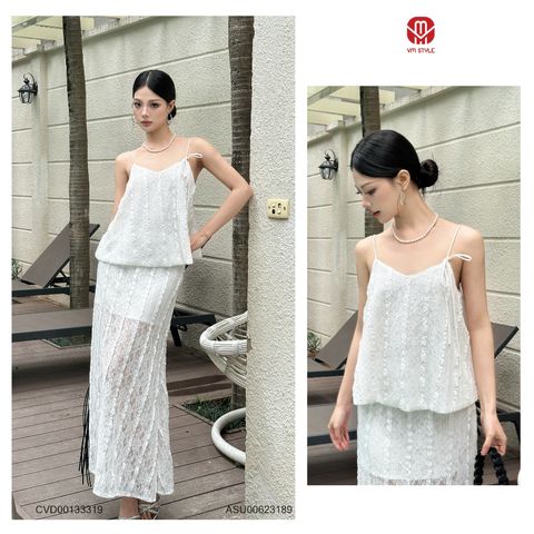 Chân Váy Ren Dài VM STYLE, Chân Váy Ren Trắng Họa Tiết Hoa Nổi Đi Biển Đi Chơi CVD00133