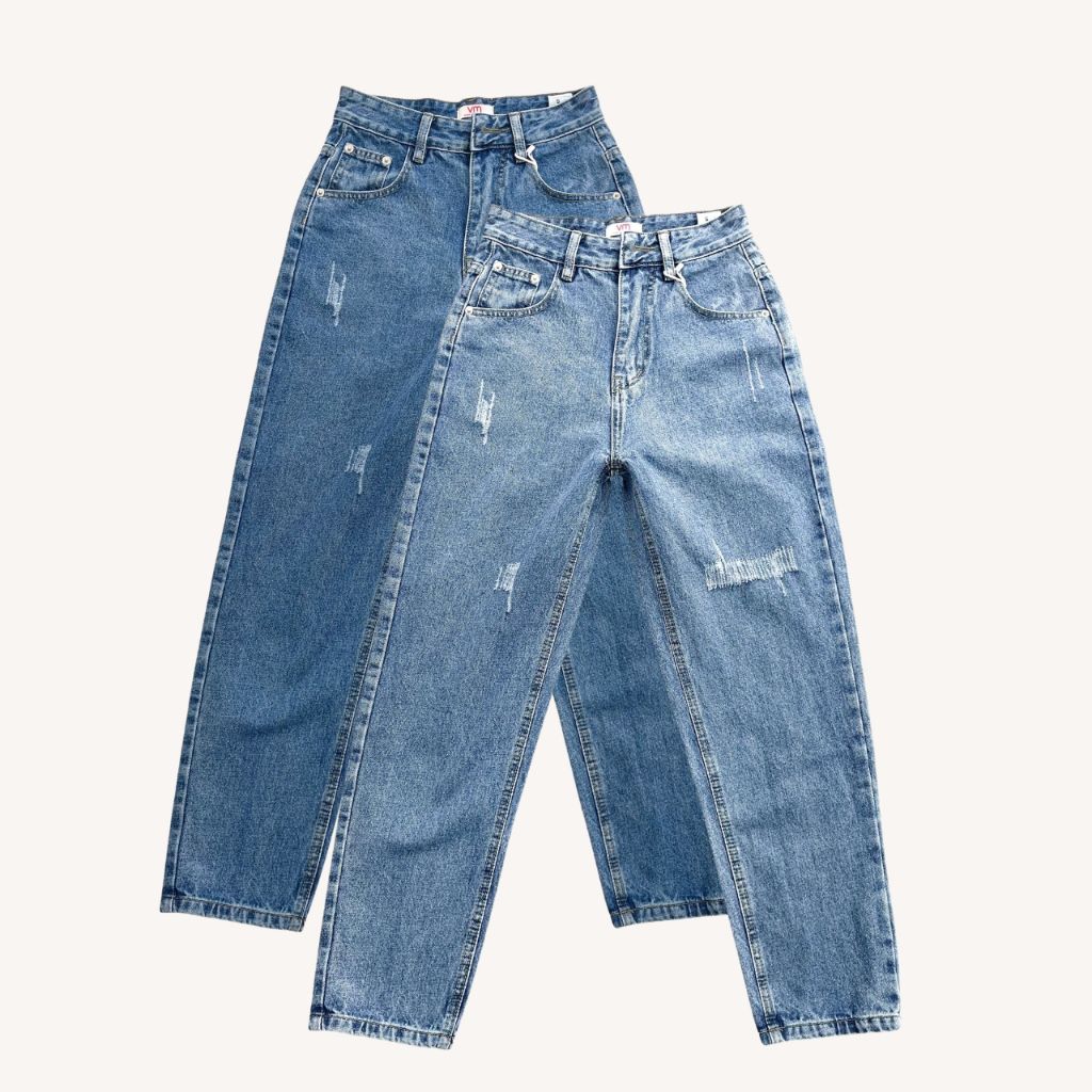 Quần jean nữ VMSTYLE baggy lưng cao tạo xước dáng suông form đẹp đi học, đi chơi - QJB00009