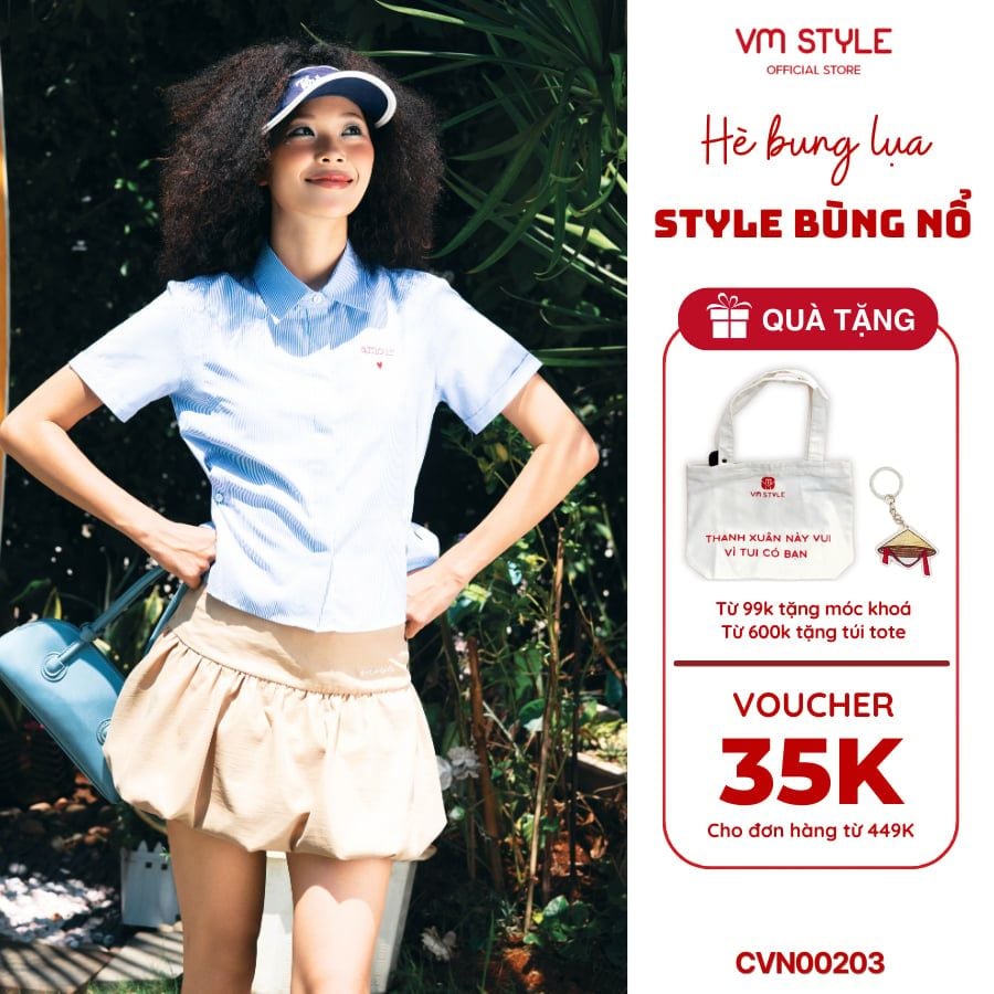 Chân Váy Bí Ngắn Xòe Cạp Trễ VM STYLE Chất Vải Dù Thoáng Mát Viền Cạp Trắng Xếp Ly CVN00203