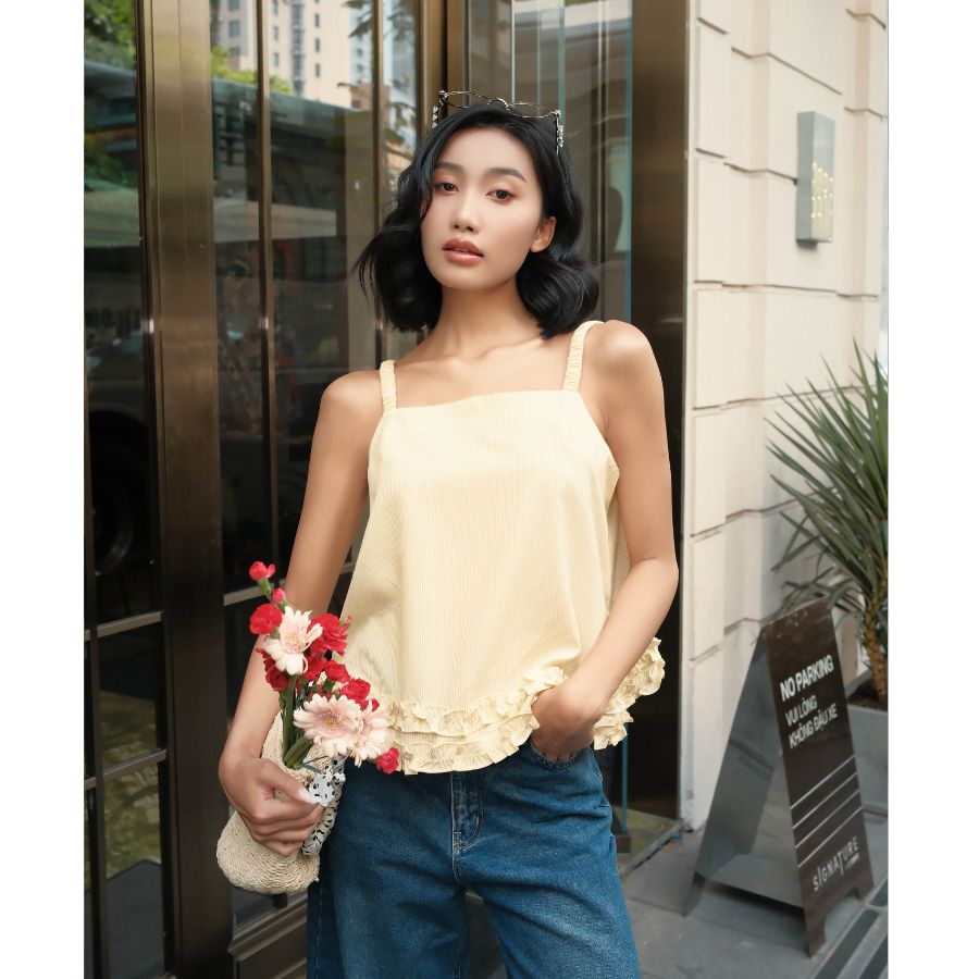 Áo Hai Dây Croptop VM STYLE Áo Hai Dây Có Thun Co Dãn Phối Bèo Kem Dây ASU00627
