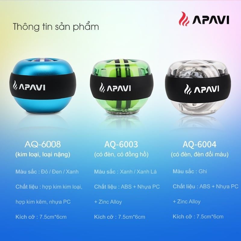 Bóng Tập Cổ Tay APAVI Chính Hãng, tự khởi động có Đèn, thiết kế xoay tròn, luyện tập cổ tay