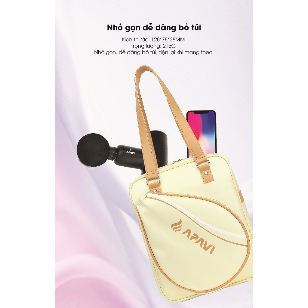 Máy mát xa cầm tay Apavi nhỏ gọn cầm tay 6 mức, 4 đầu mát xa giảm căng cơ khi tập luyện